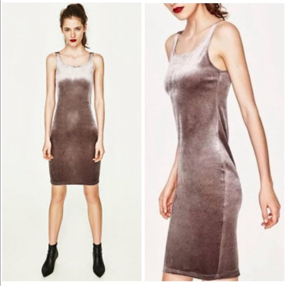 Zara Trafaluc Gunmetal Velvet Dress - Size Medium